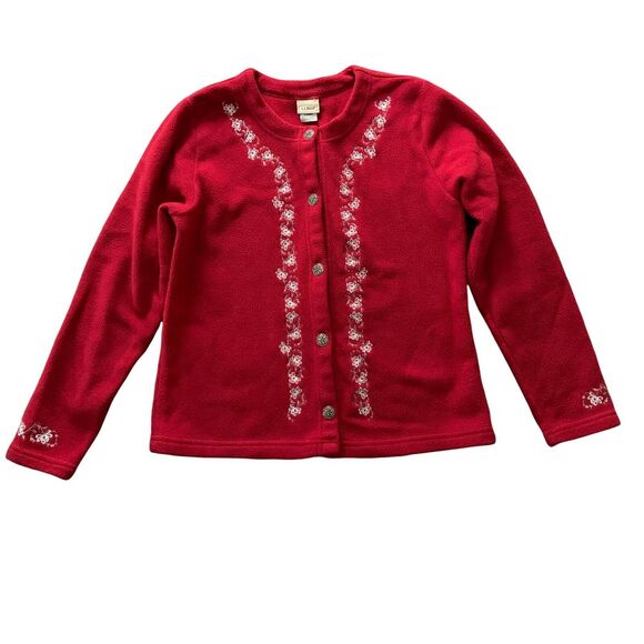 L.L. Bean Women's Vintage Fleece Cardigan Sweater Jacket Red Small Embroidered - Picture 11 of 12